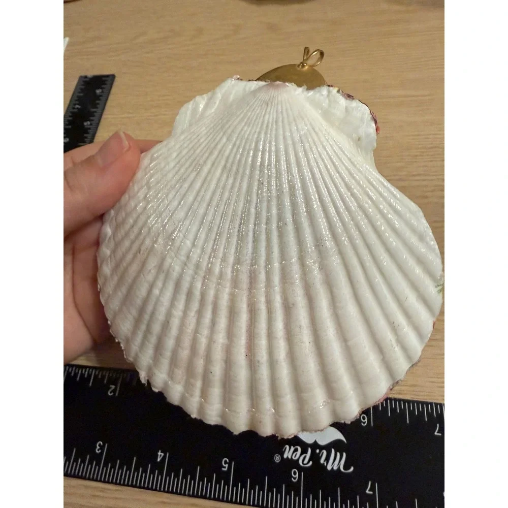 Handmade Decoupage Scallop Shell Trinket Tray Cameo Gold‎ Tone Accent 4.5